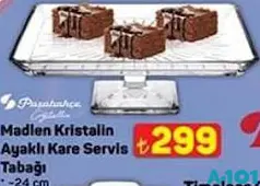 PAŞABAHÇE KRİSTALİN AYAKLI KARE SERVİS TABAĞI 24 CM